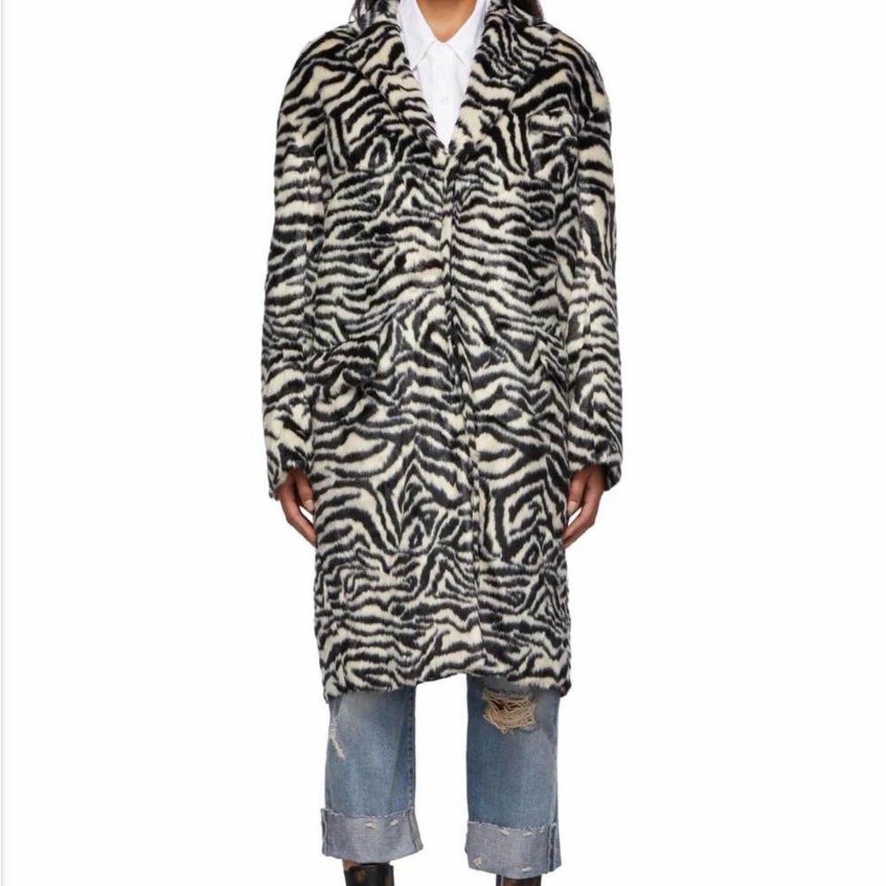 R13 Black & White Faux-Fur Zebra Teddy Bear Coat